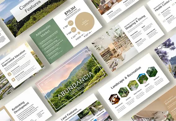 Investor pitch deck slides prepared for the Abundancia project